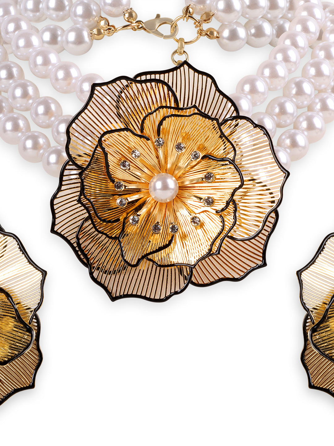 Kraze Elegant Floral Pearl Necklace Set
