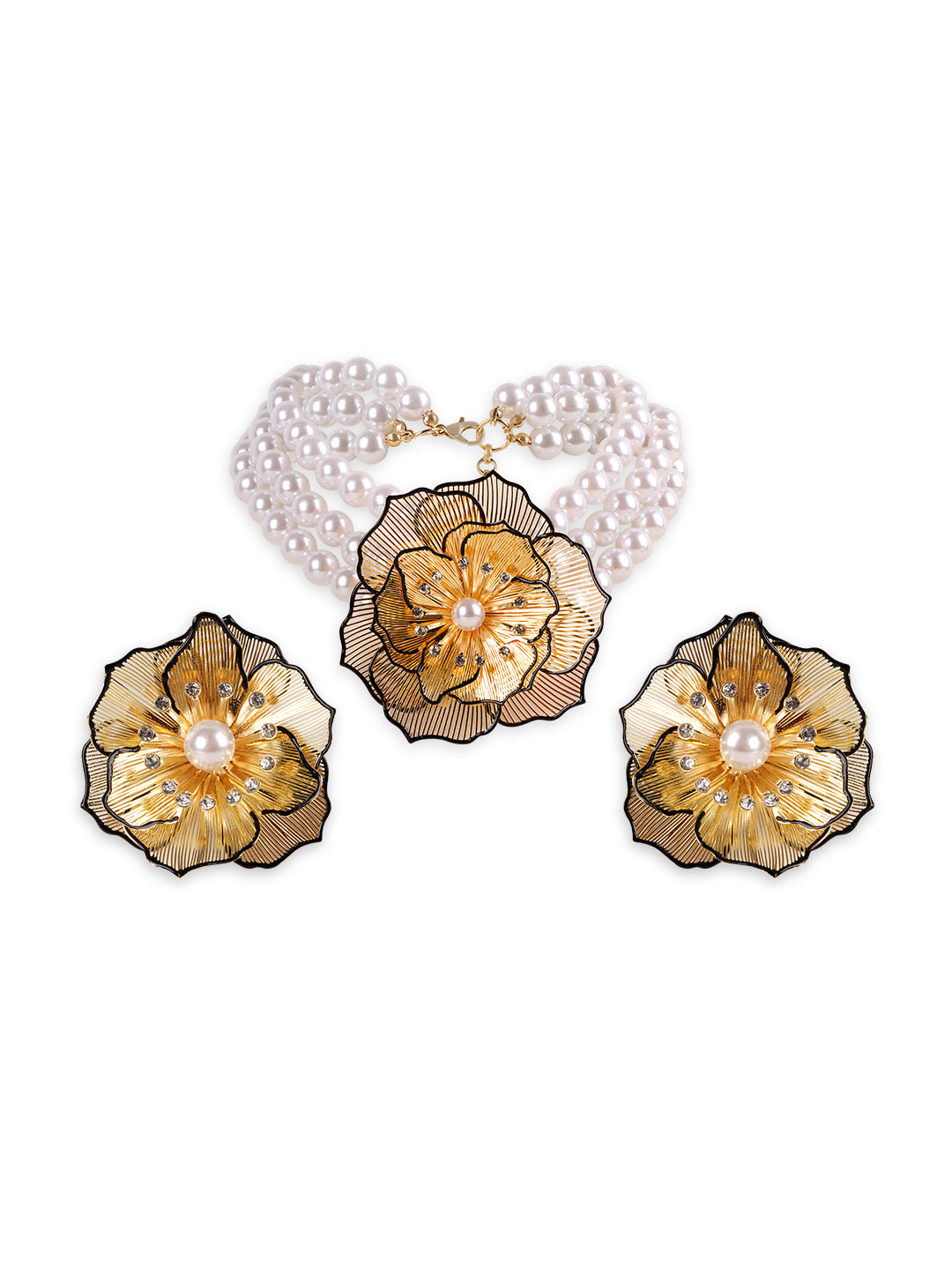 Kraze Elegant Floral Pearl Necklace Set