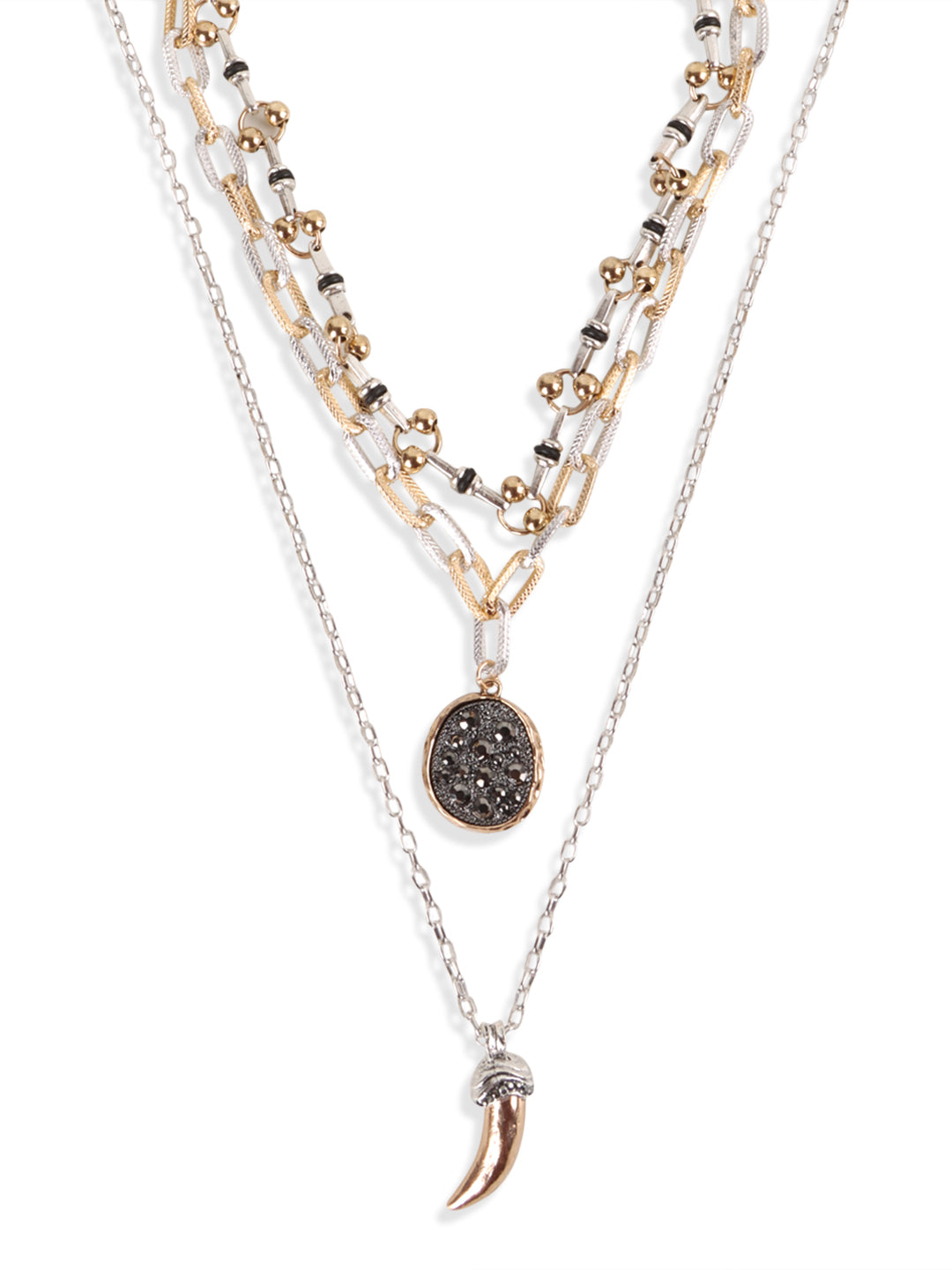 Bohemian Mystic Tri-Layered Charm Necklace