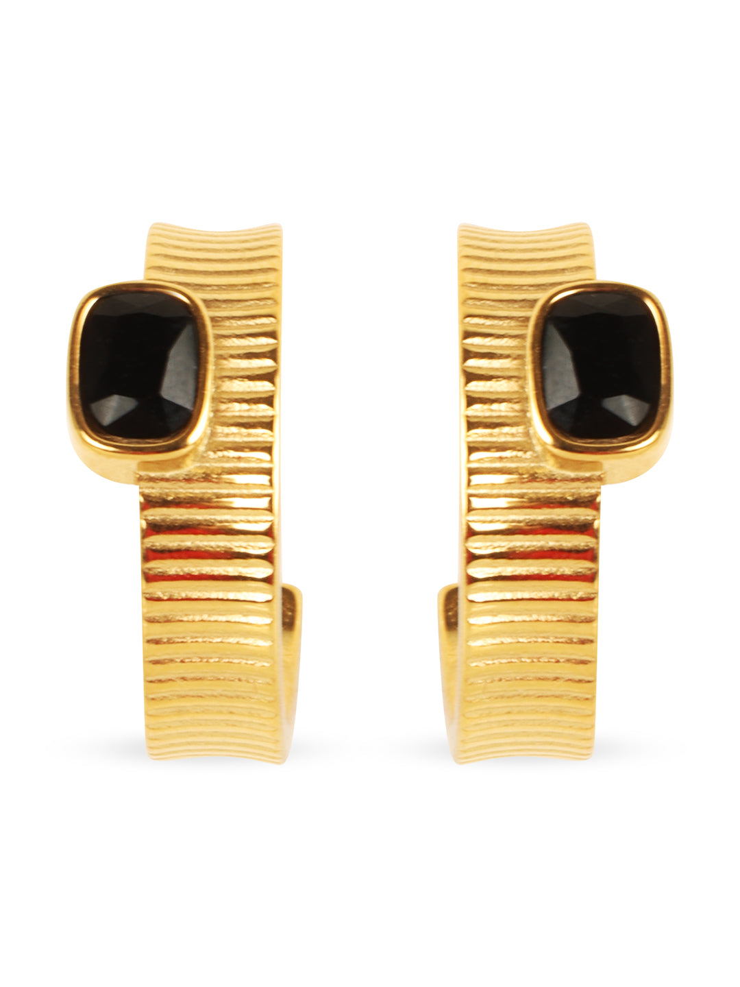 Gold Black Stone Hoop Earring