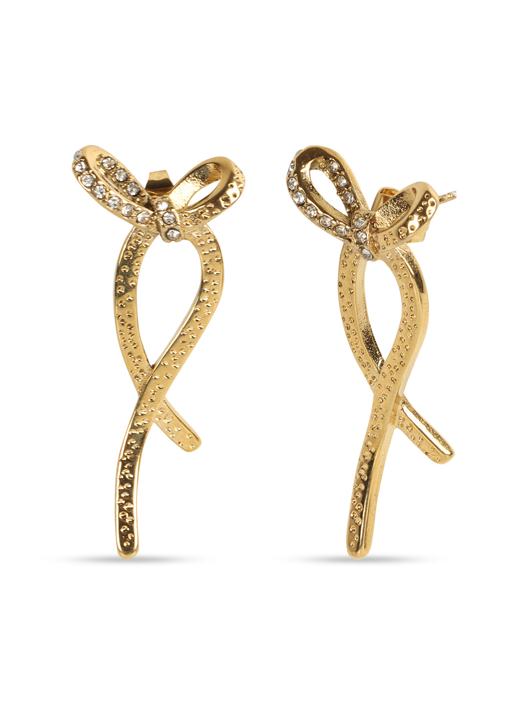 Gold-Plated Ribbon Bow Earrings