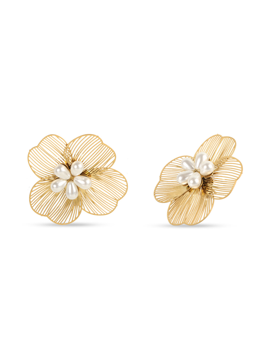 Golden Floral White Pearls Drop Earrings
