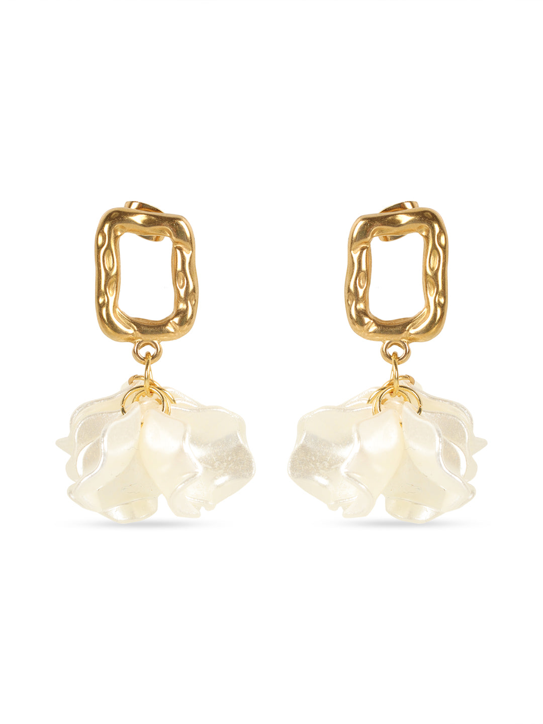 Kraze Golden White Floral Earrings