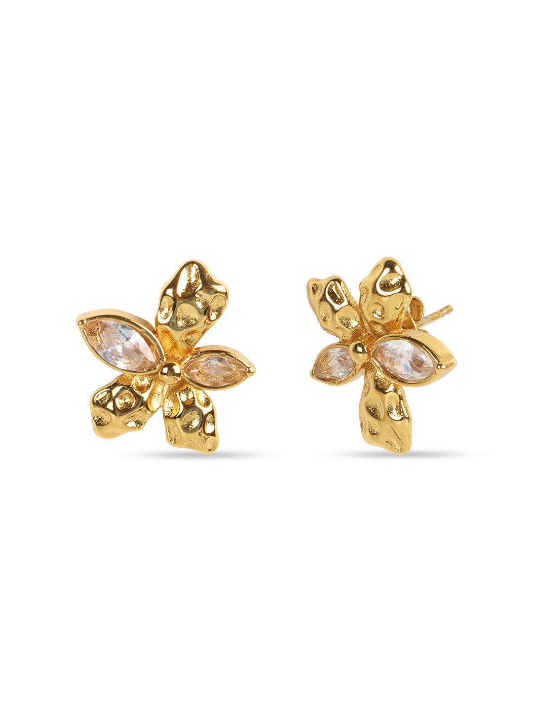 Kraze Golden Crystal Flower Earrings