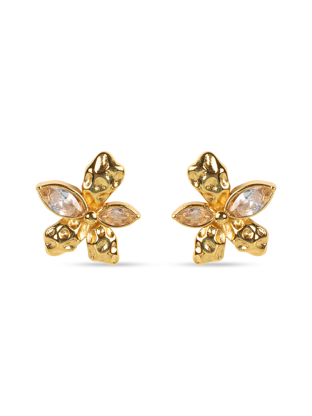Kraze Golden Crystal Flower Earrings