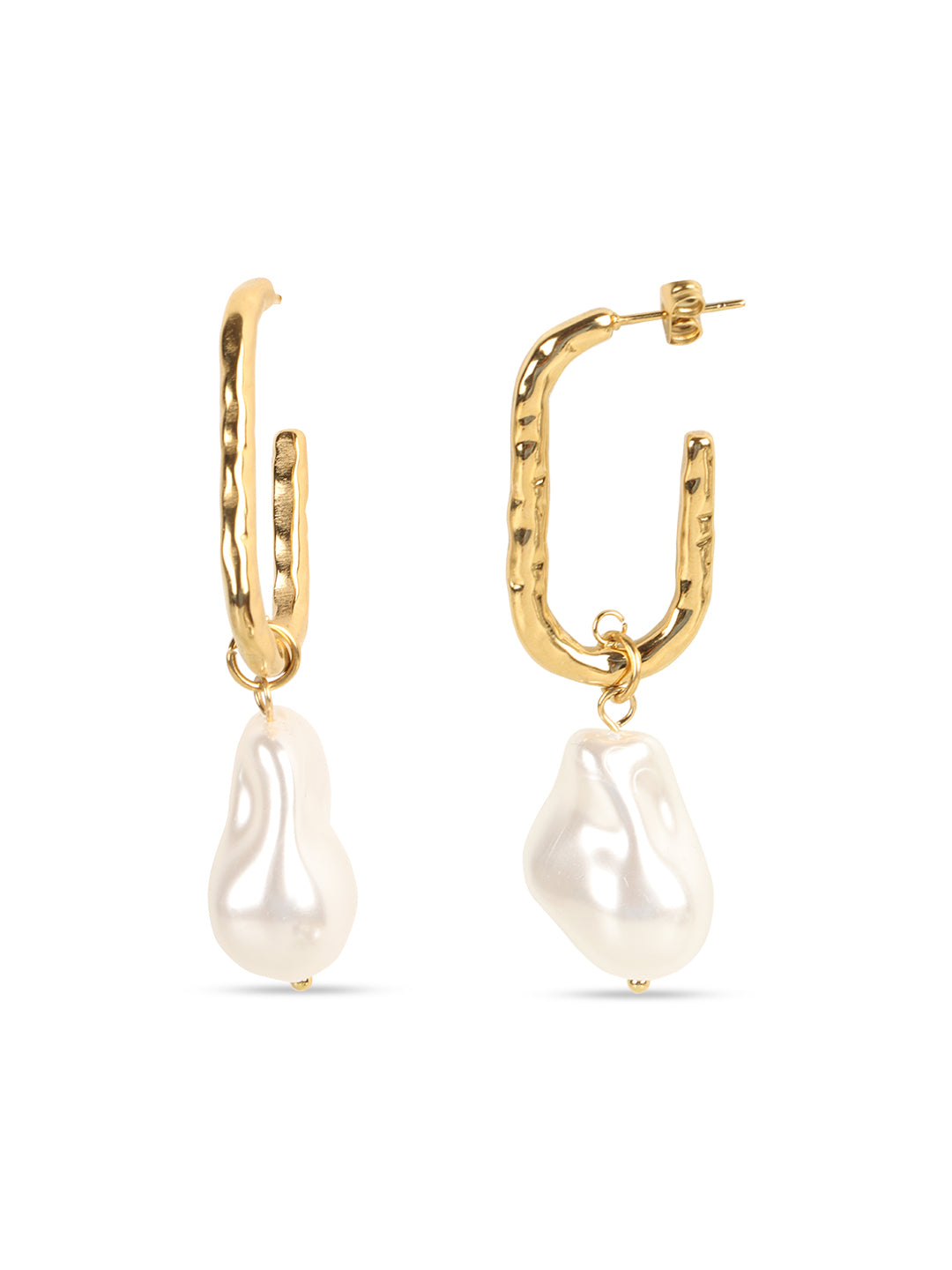 Kraze Gold-White Drop Hoop Earrings