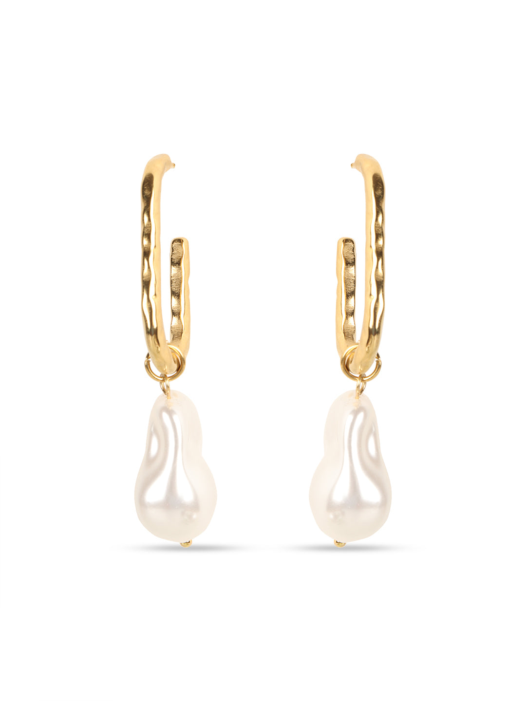 Kraze Gold-White Drop Hoop Earrings