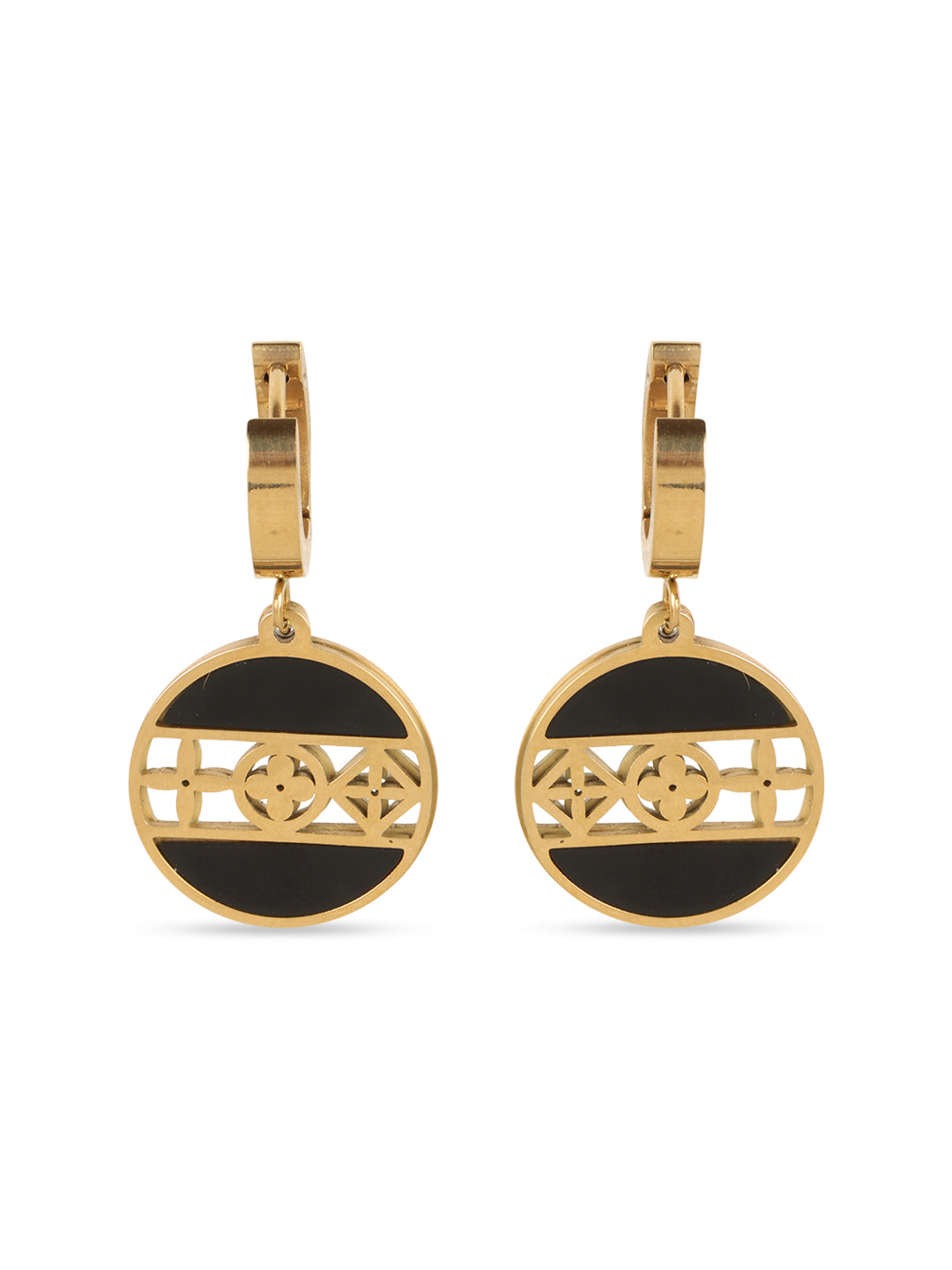 Divine Round Black & Gold Earrings