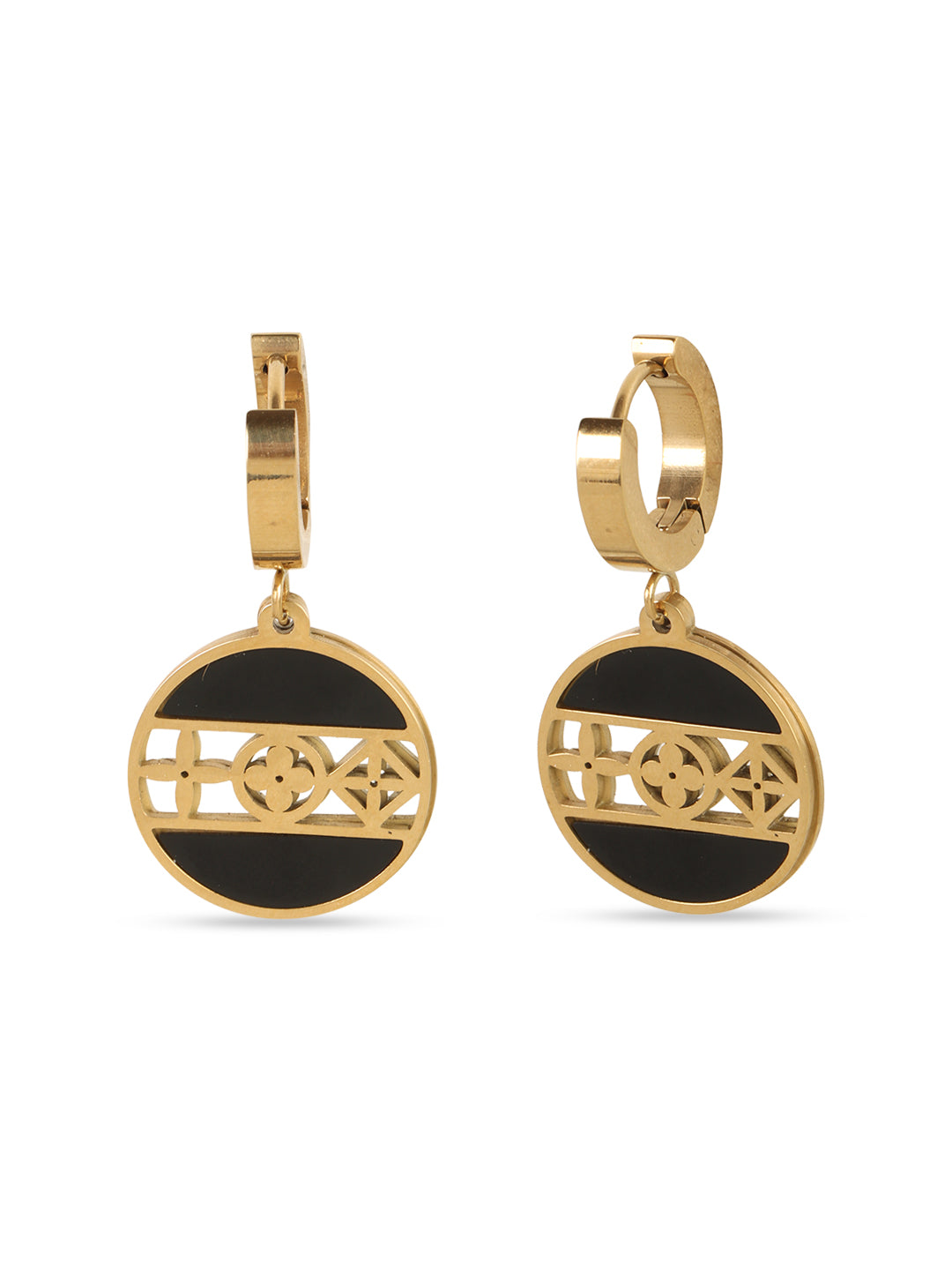 Divine Round Black & Gold Earrings
