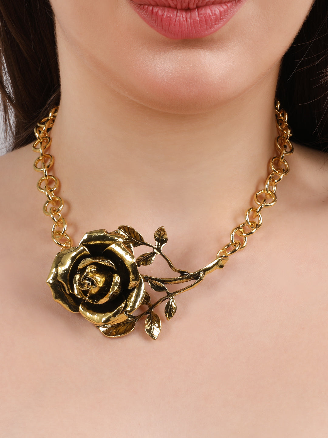 Eternal Dark-Golden Rose Necklace