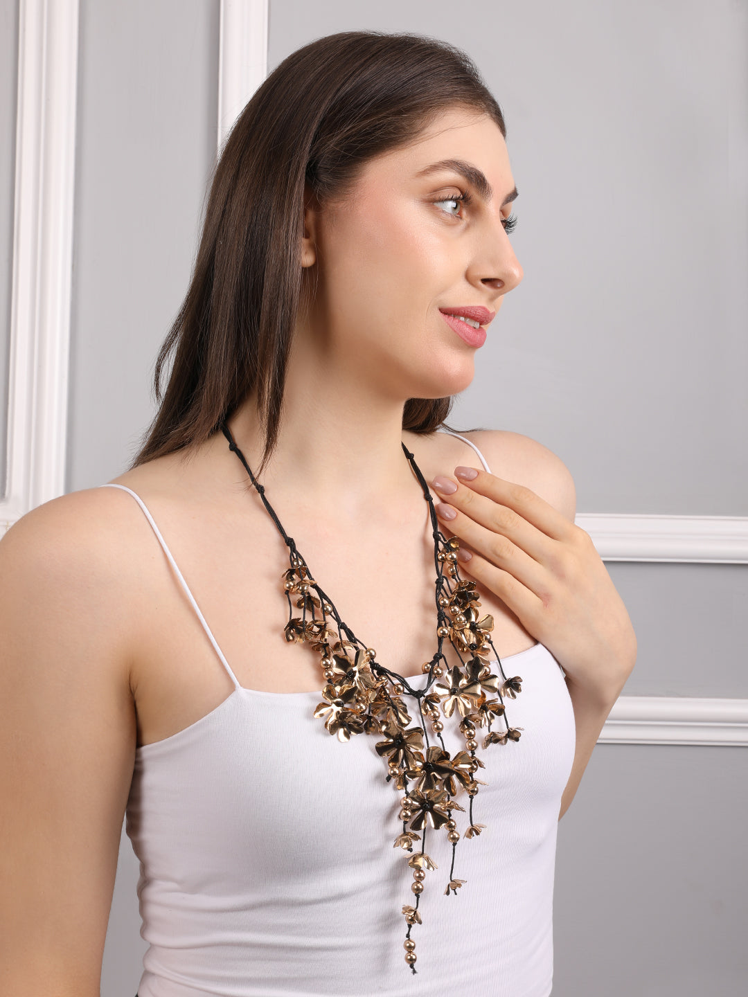 Gold and black Cascade Bloom Necklace