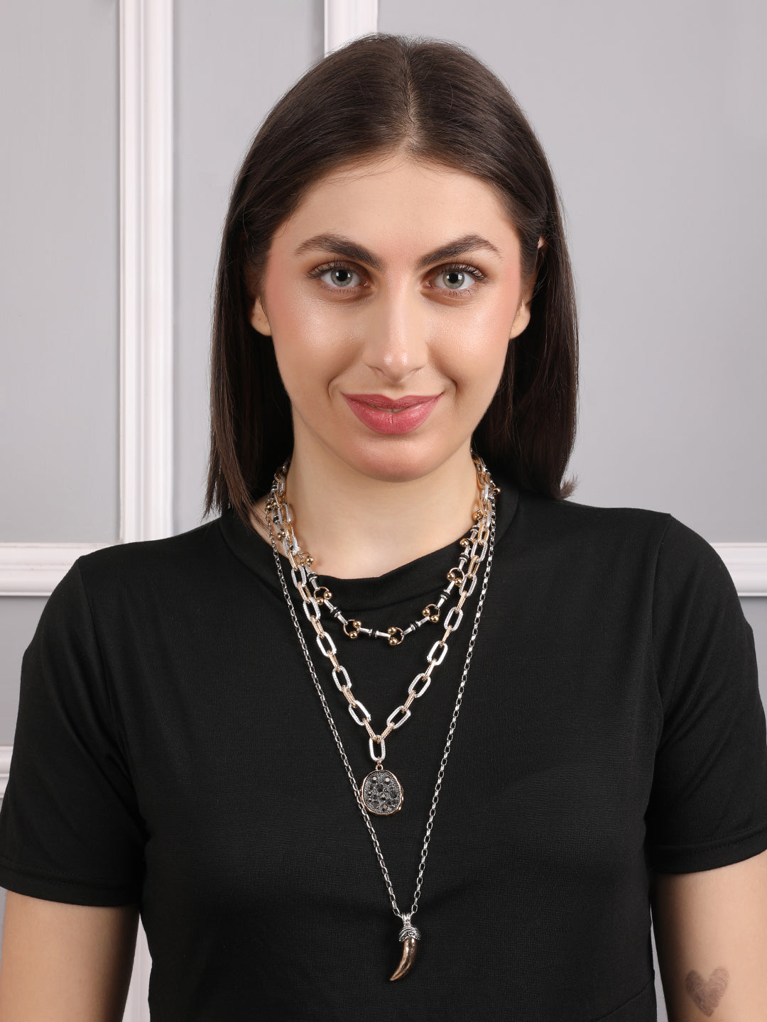 Bohemian Mystic Tri-Layered Charm Necklace