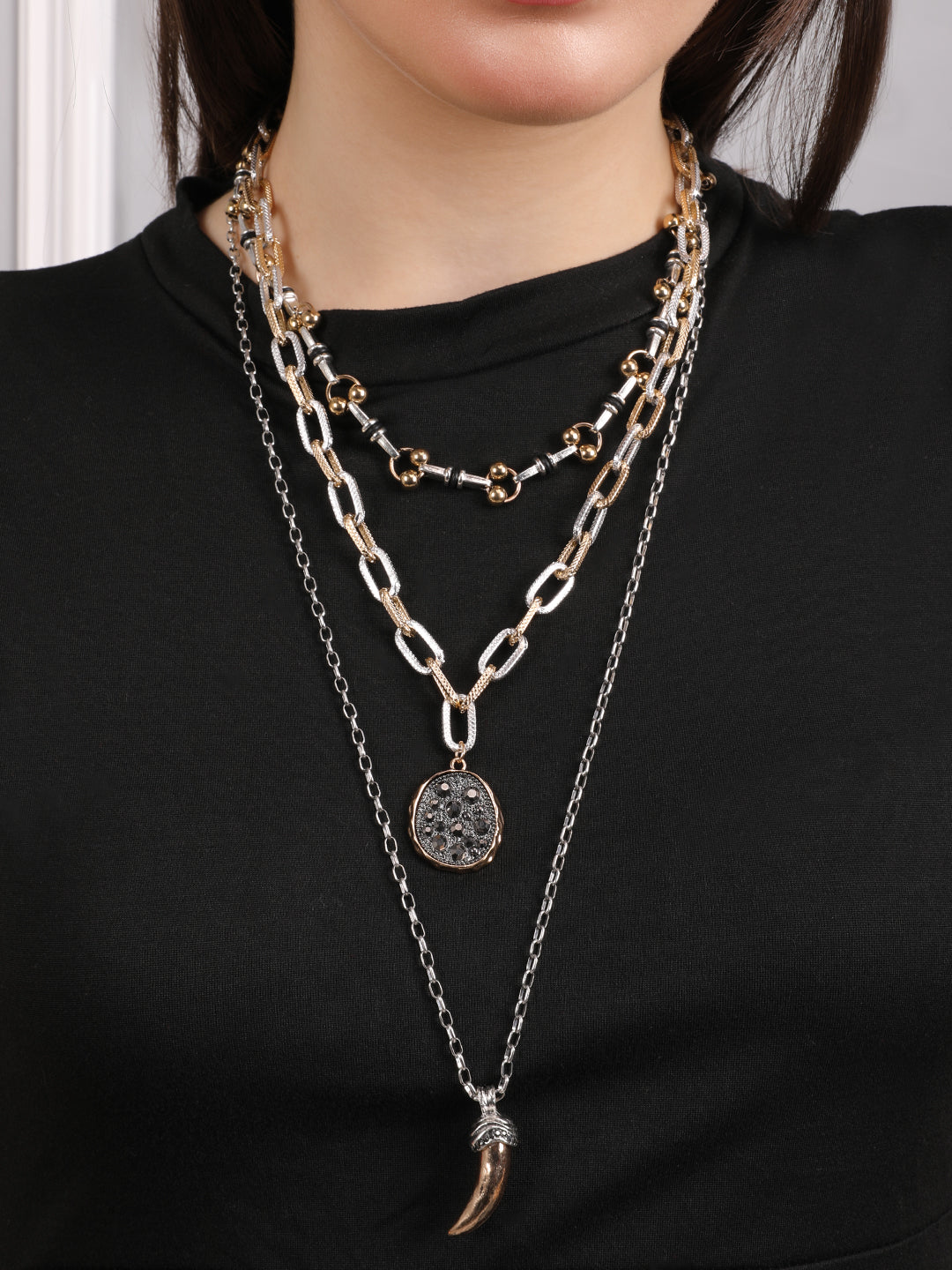 Bohemian Mystic Tri-Layered Charm Necklace