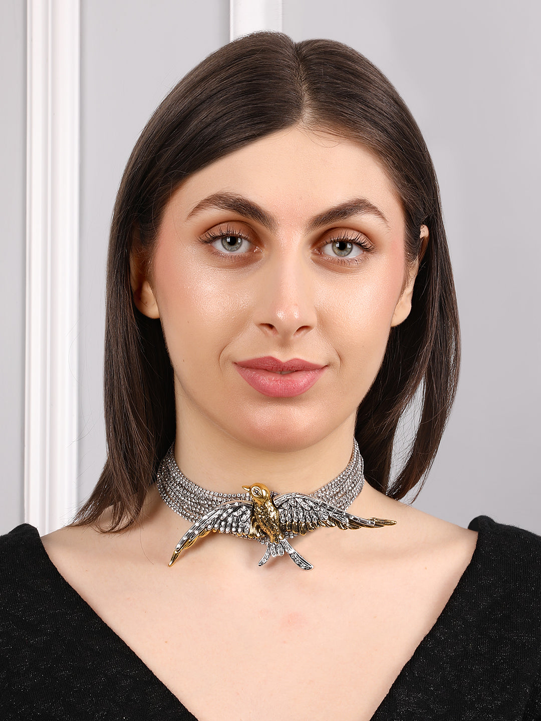 Stylish Silver-Gold Bird-Themed Necklace