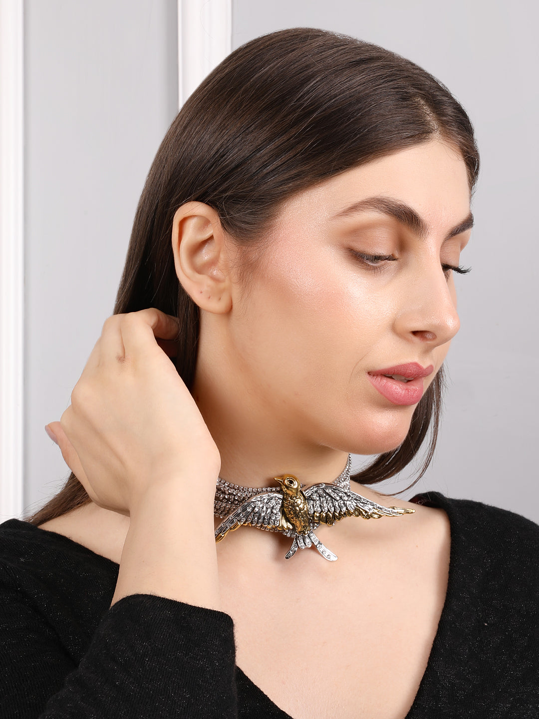 Stylish Silver-Gold Bird-Themed Necklace