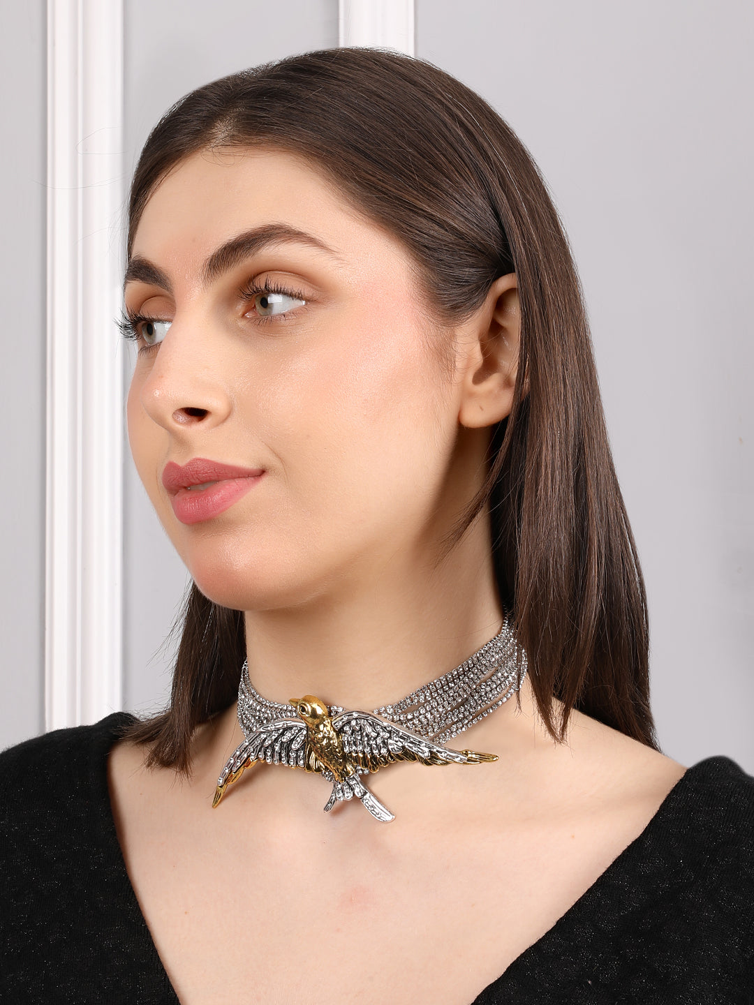 Stylish Silver-Gold Bird-Themed Necklace