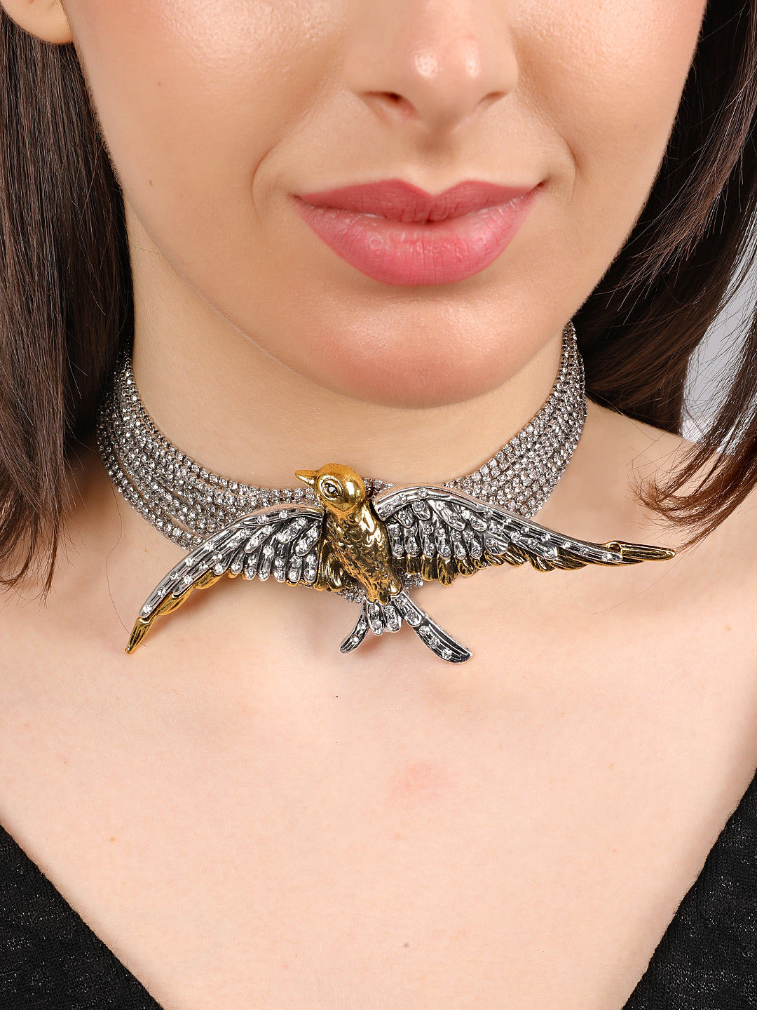 Stylish Silver-Gold Bird-Themed Necklace