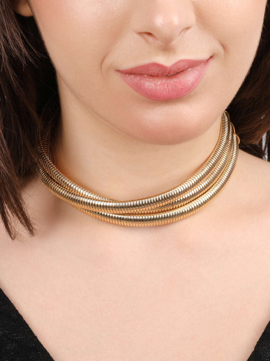 Glossy Gold-tone Choker Necklace