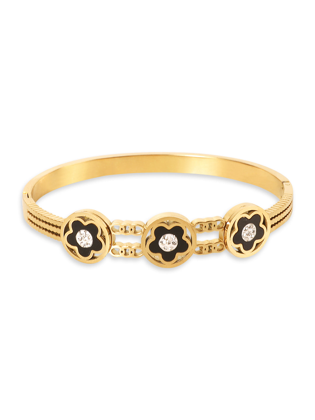 Kraze Golden Black Floral Charm Bracelet