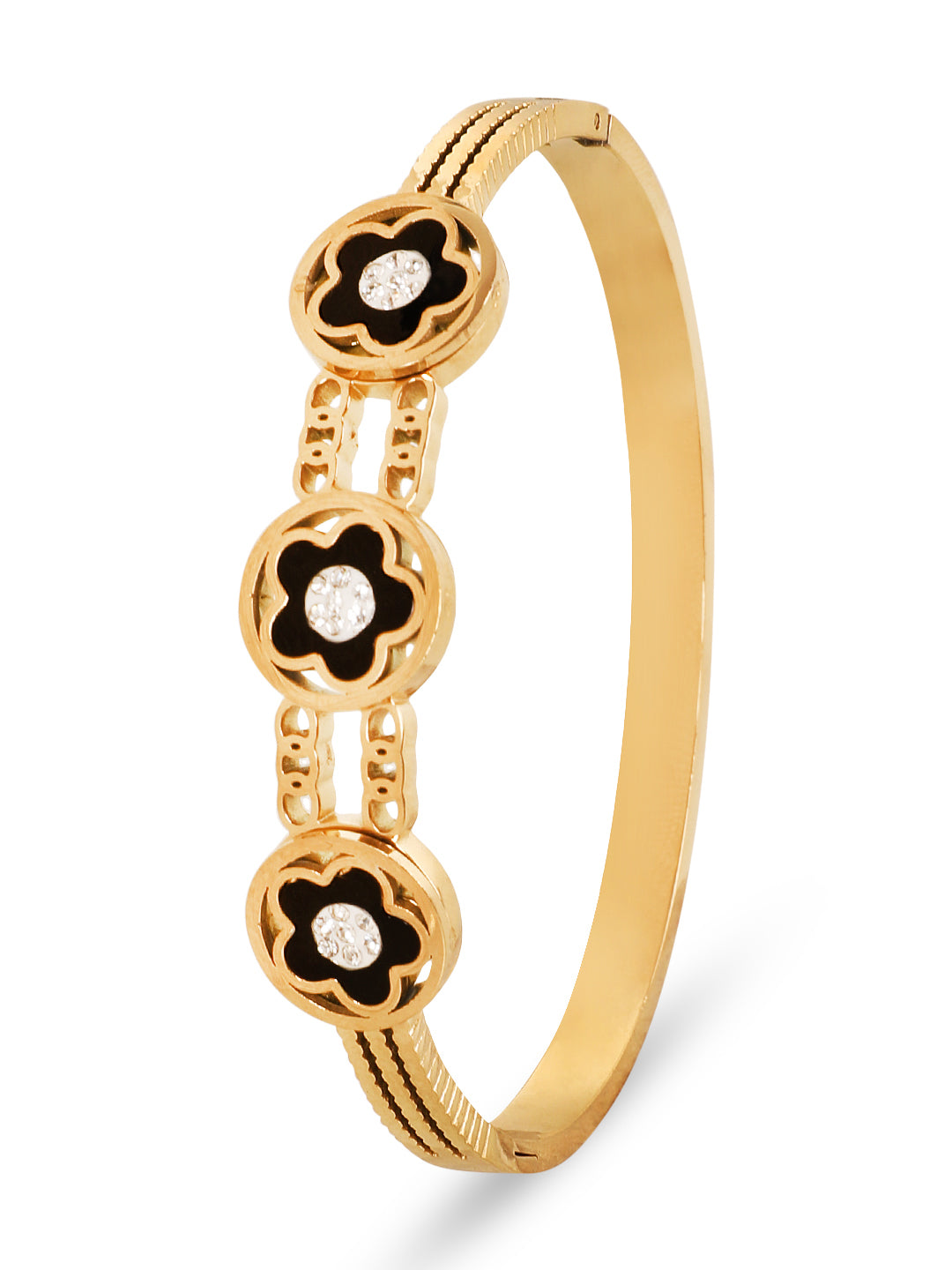 Kraze Golden Black Floral Charm Bracelet