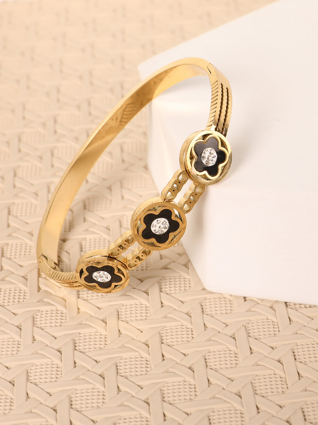Kraze Golden Black Floral Charm Bracelet