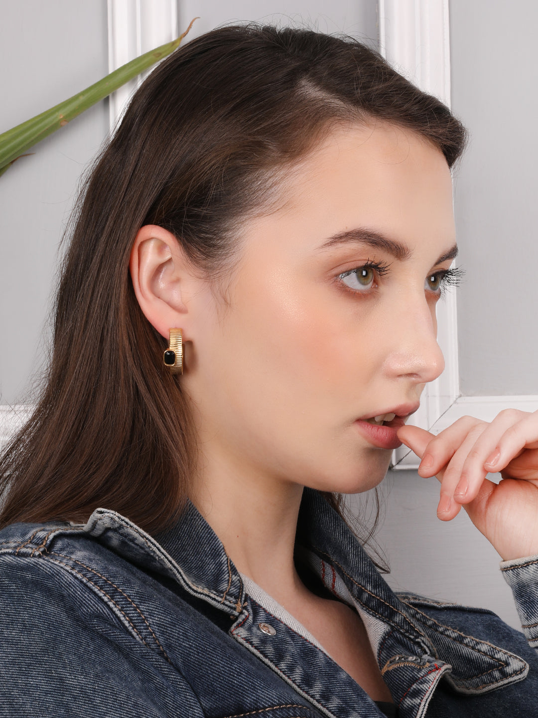 Gold Black Stone Hoop Earring