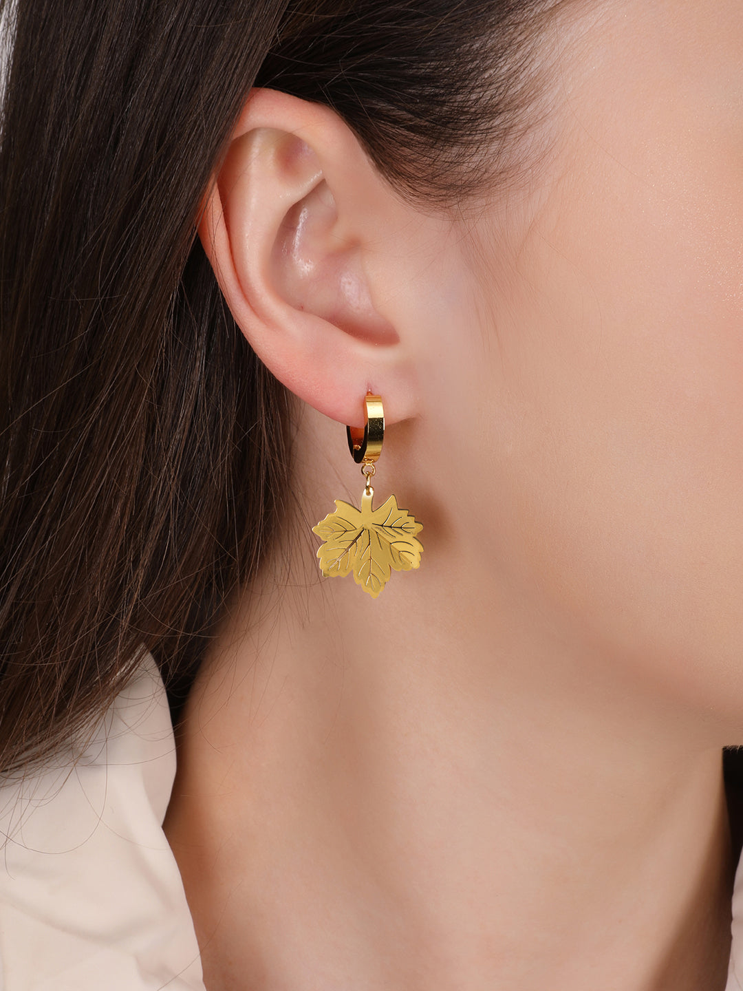 Gold Maple Leaf Hinged Earring