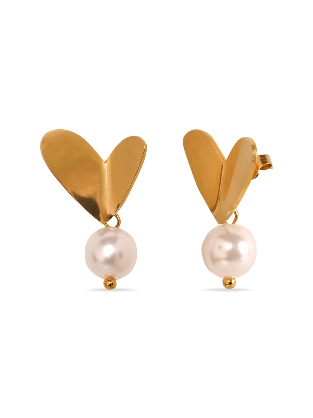 Kraze Golden Heart Pearl Earrings