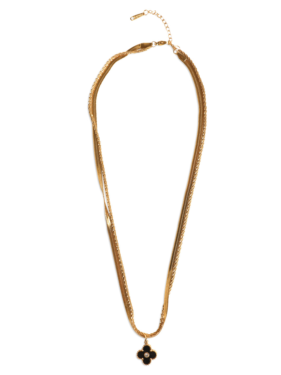 Minimal Black Flower Layered Pendant