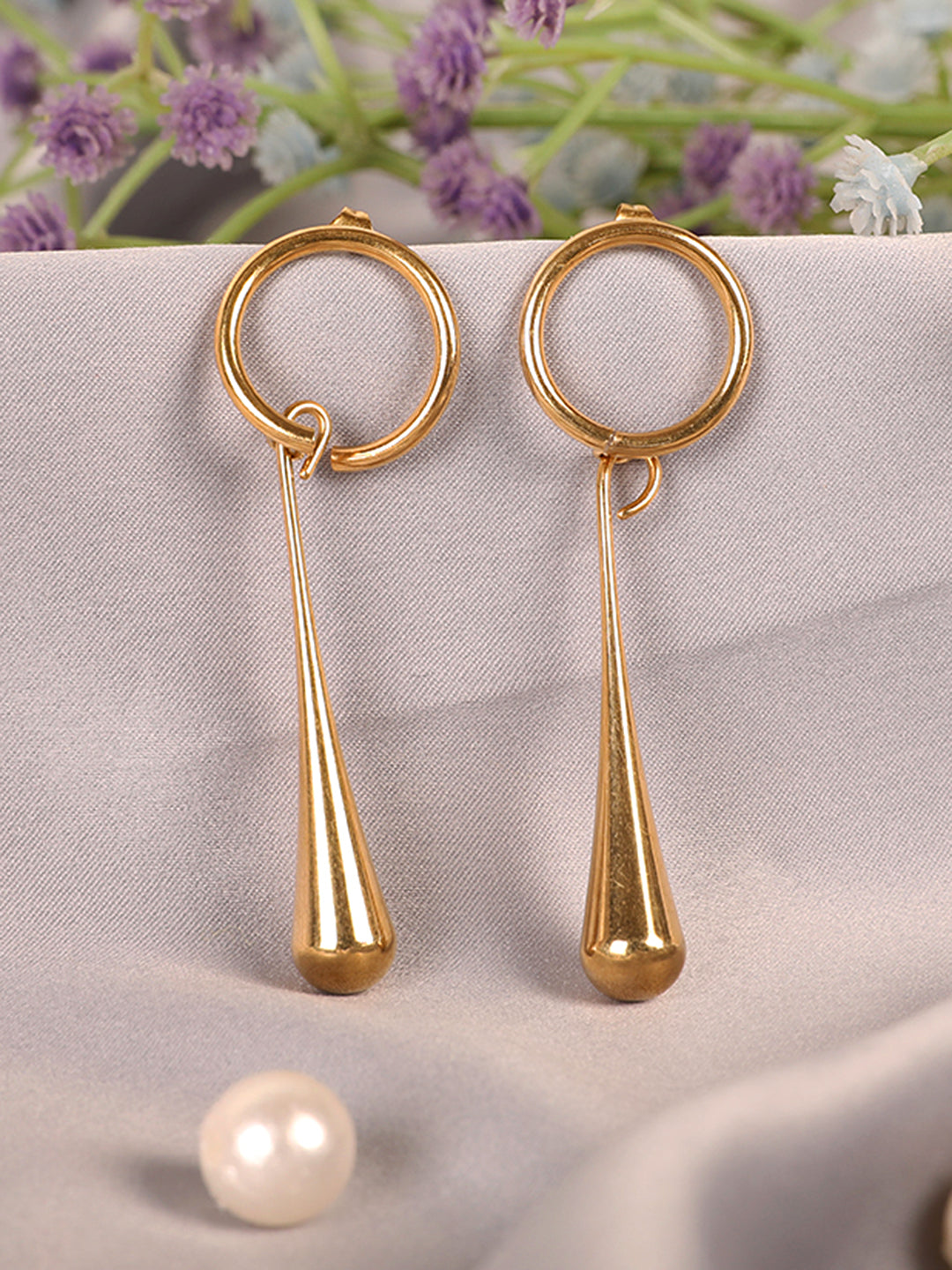 Golden Raindrop Hoop Earrings