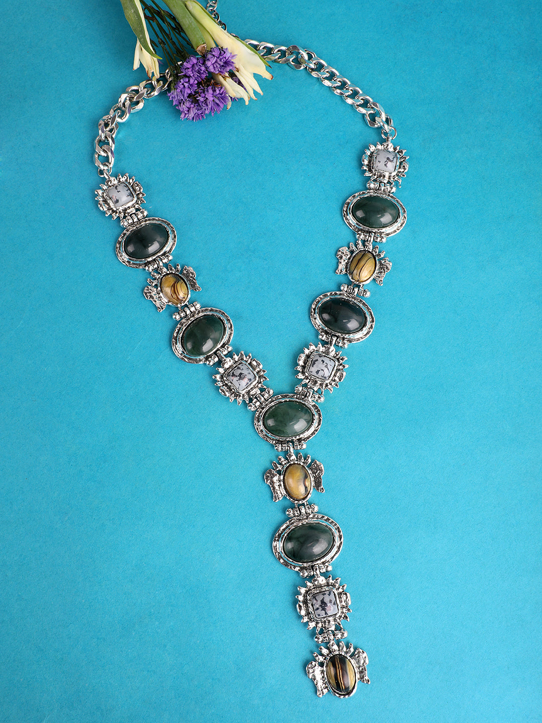 Vintage Teardrop Gemstones Necklace