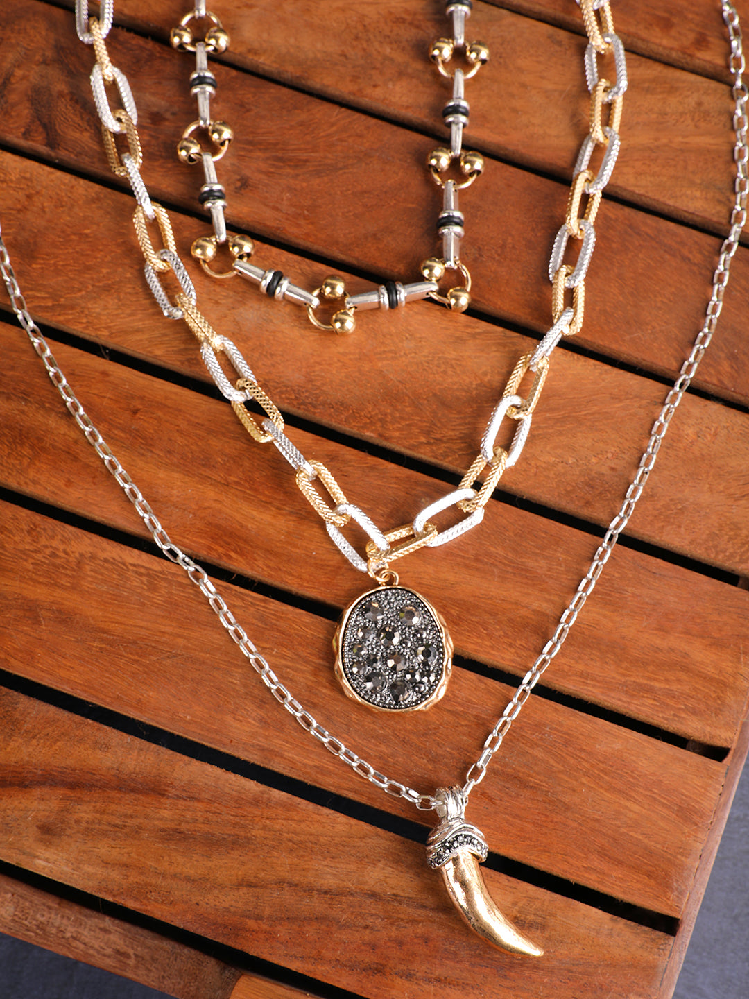 Bohemian Mystic Tri-Layered Charm Necklace