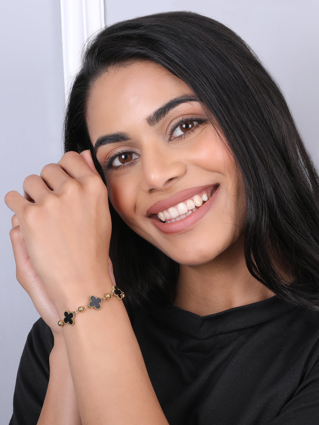 Elegant Golden Black Floral Bracelet