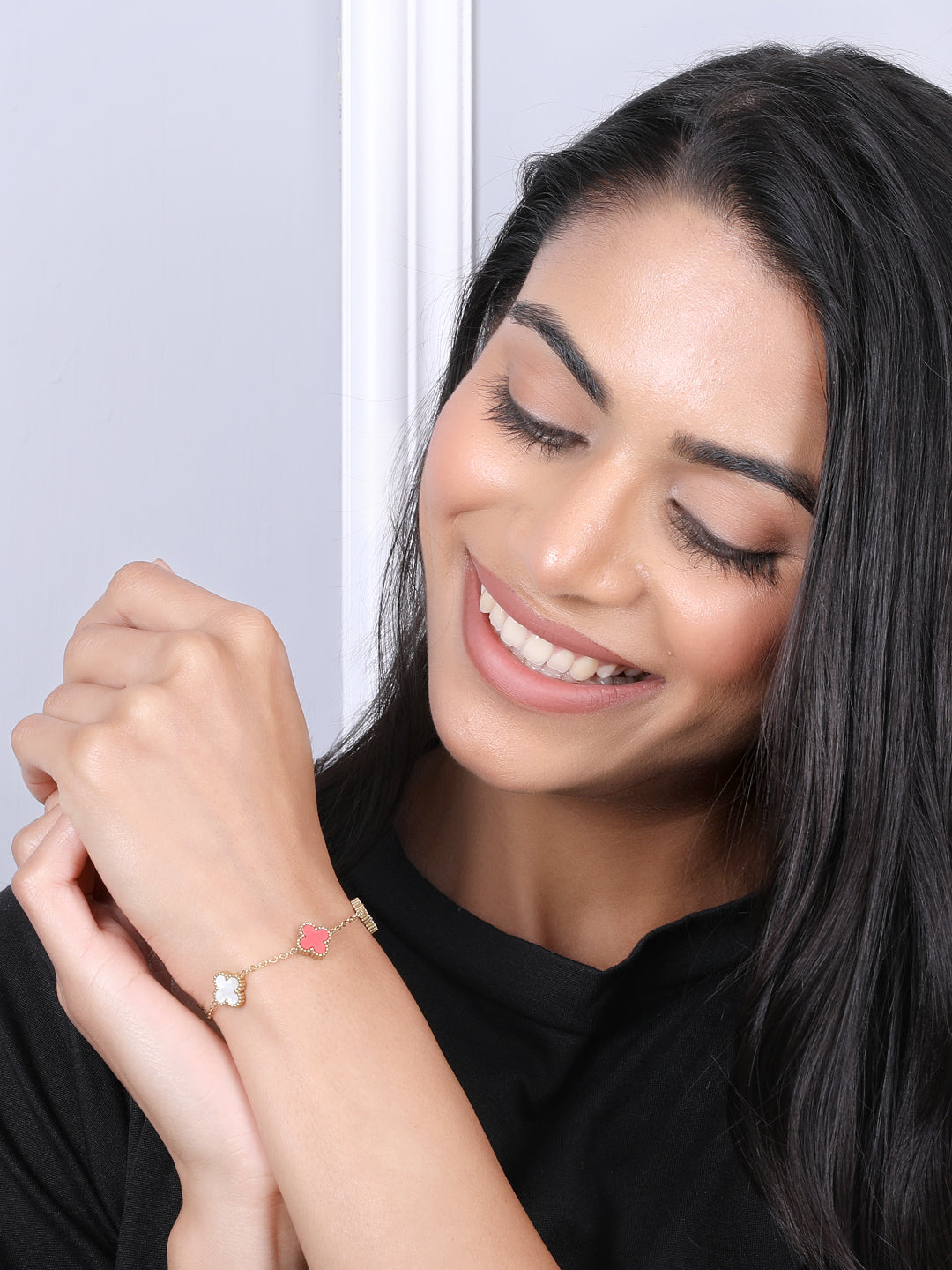 Kraze Golden Colorful Floral Link Bracelet