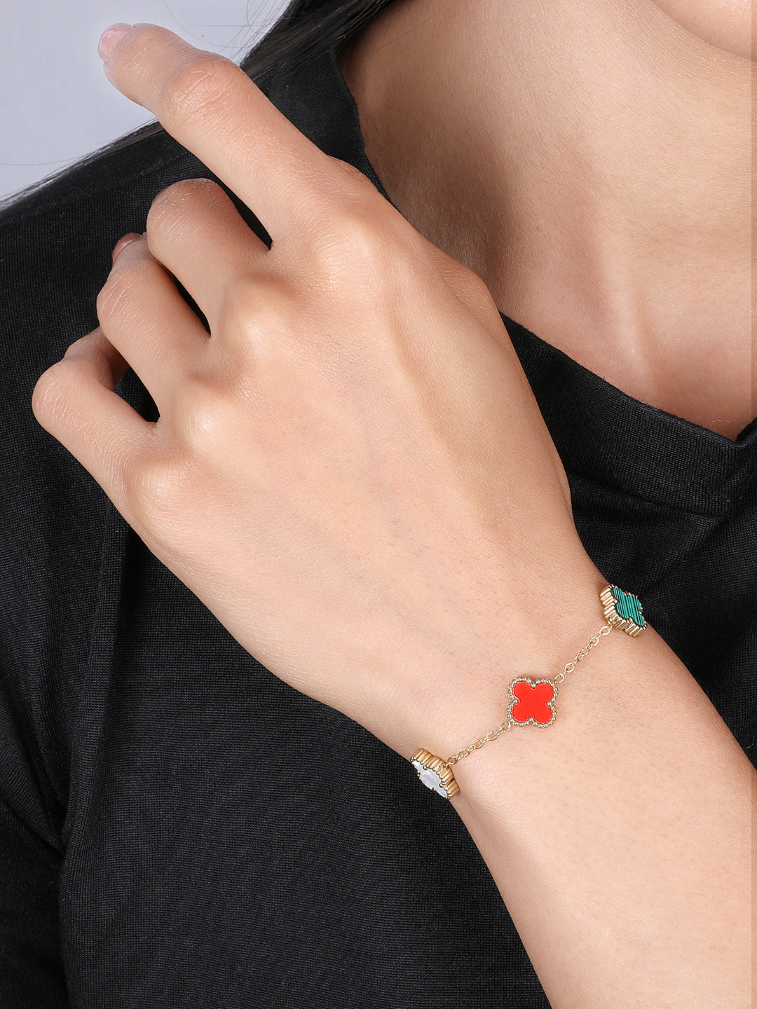 Kraze Golden Colorful Floral Link Bracelet