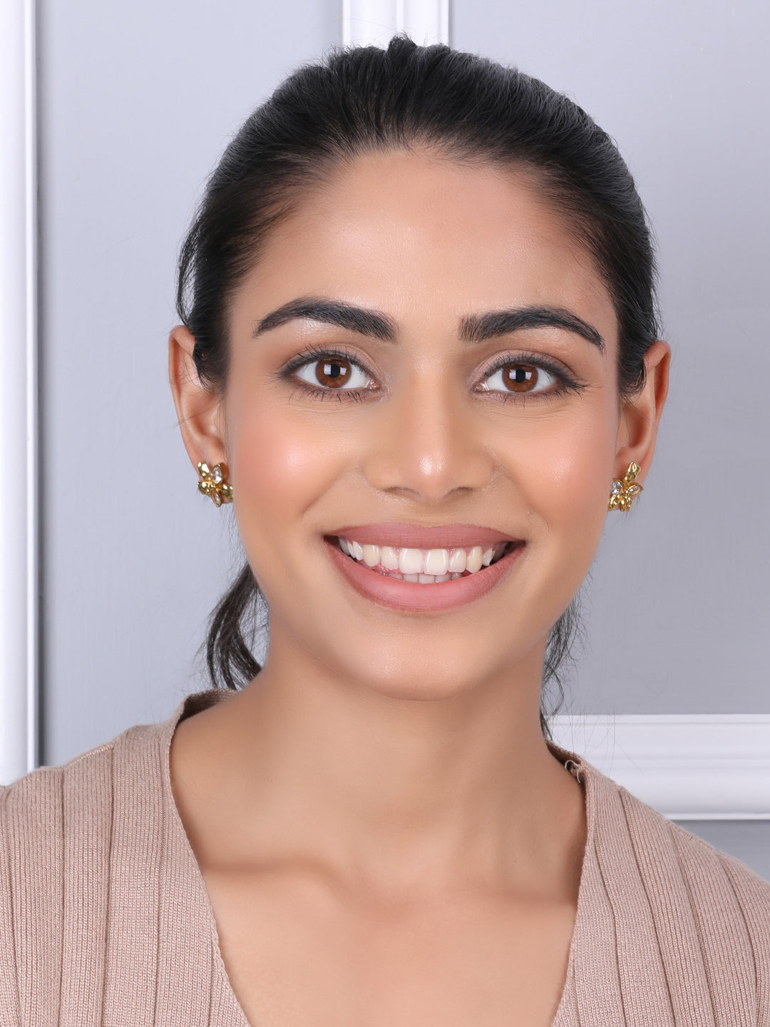 Kraze Golden Crystal Flower Earrings