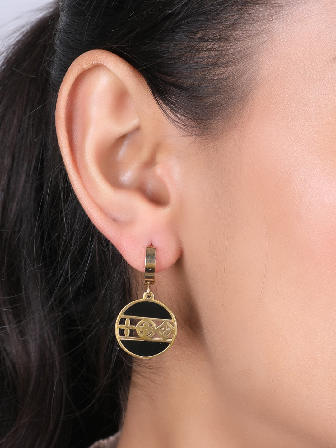 Divine Round Black & Gold Earrings