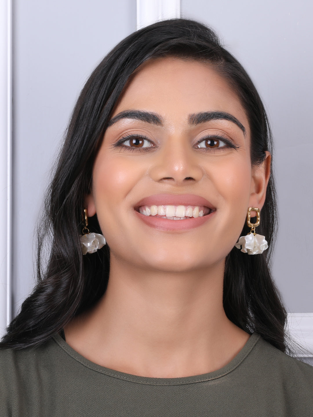 Kraze Golden White Floral Earrings