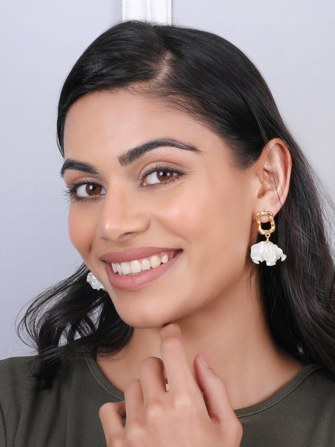 Kraze Golden White Floral Earrings