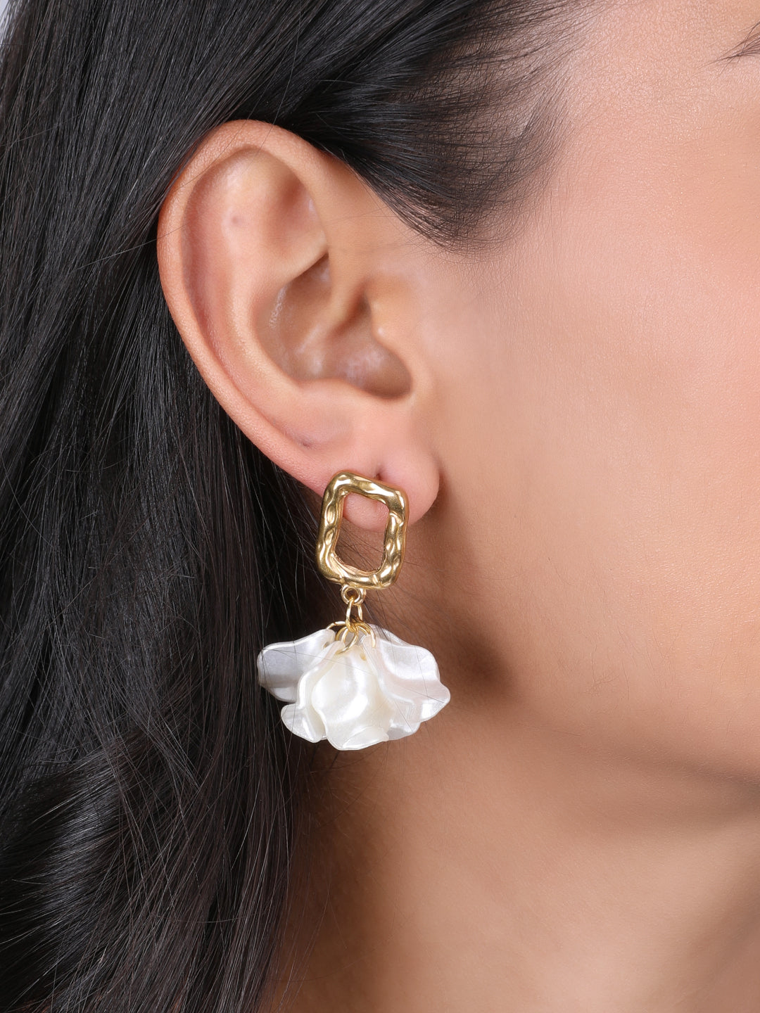 Kraze Golden White Floral Earrings