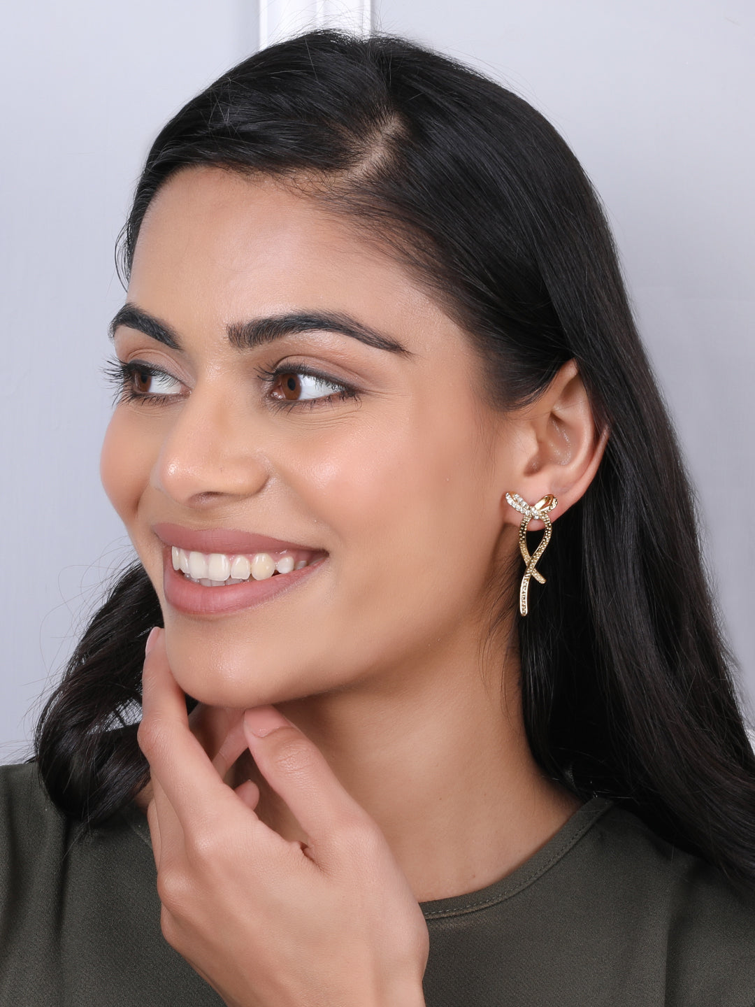 Gold-Plated Ribbon Bow Earrings