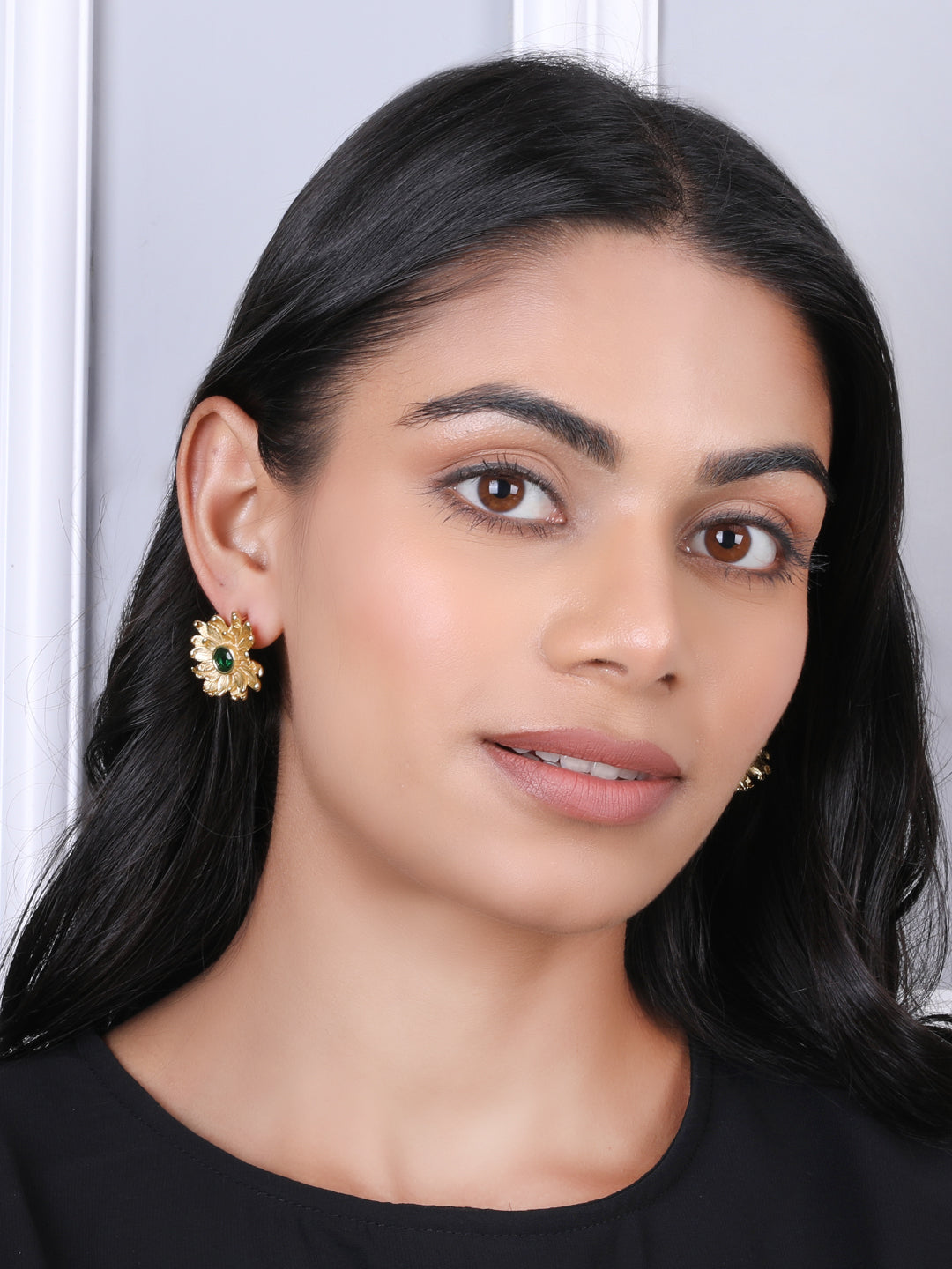 Magical Golden Emerald Floral Earrings