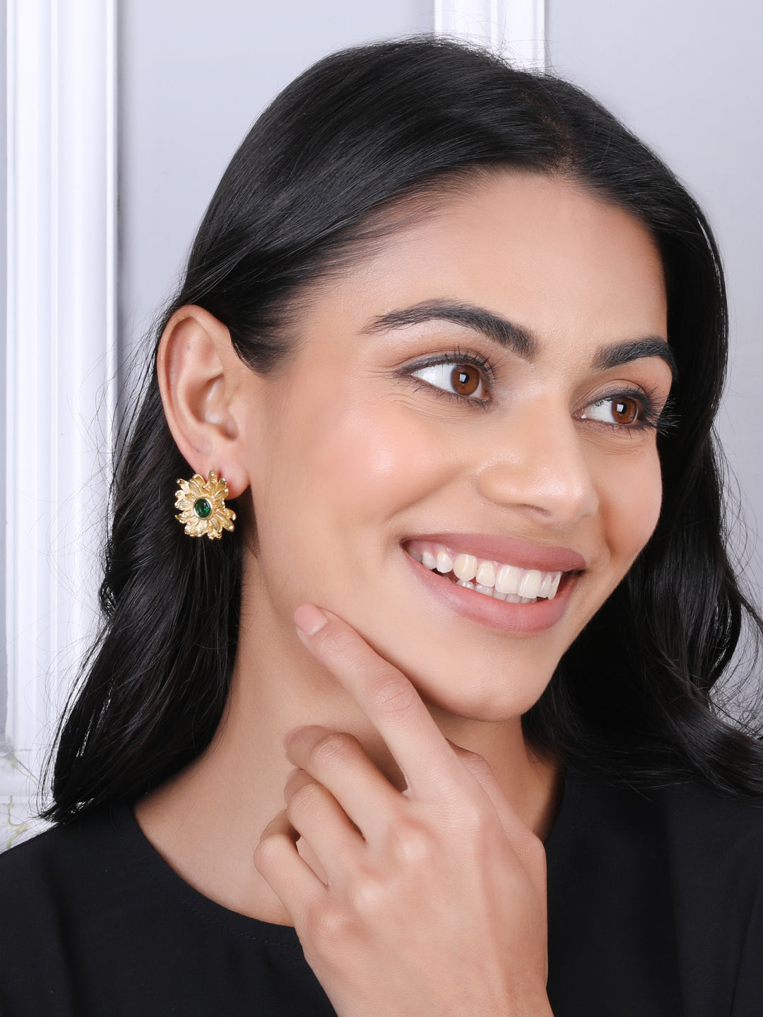 Magical Golden Emerald Floral Earrings