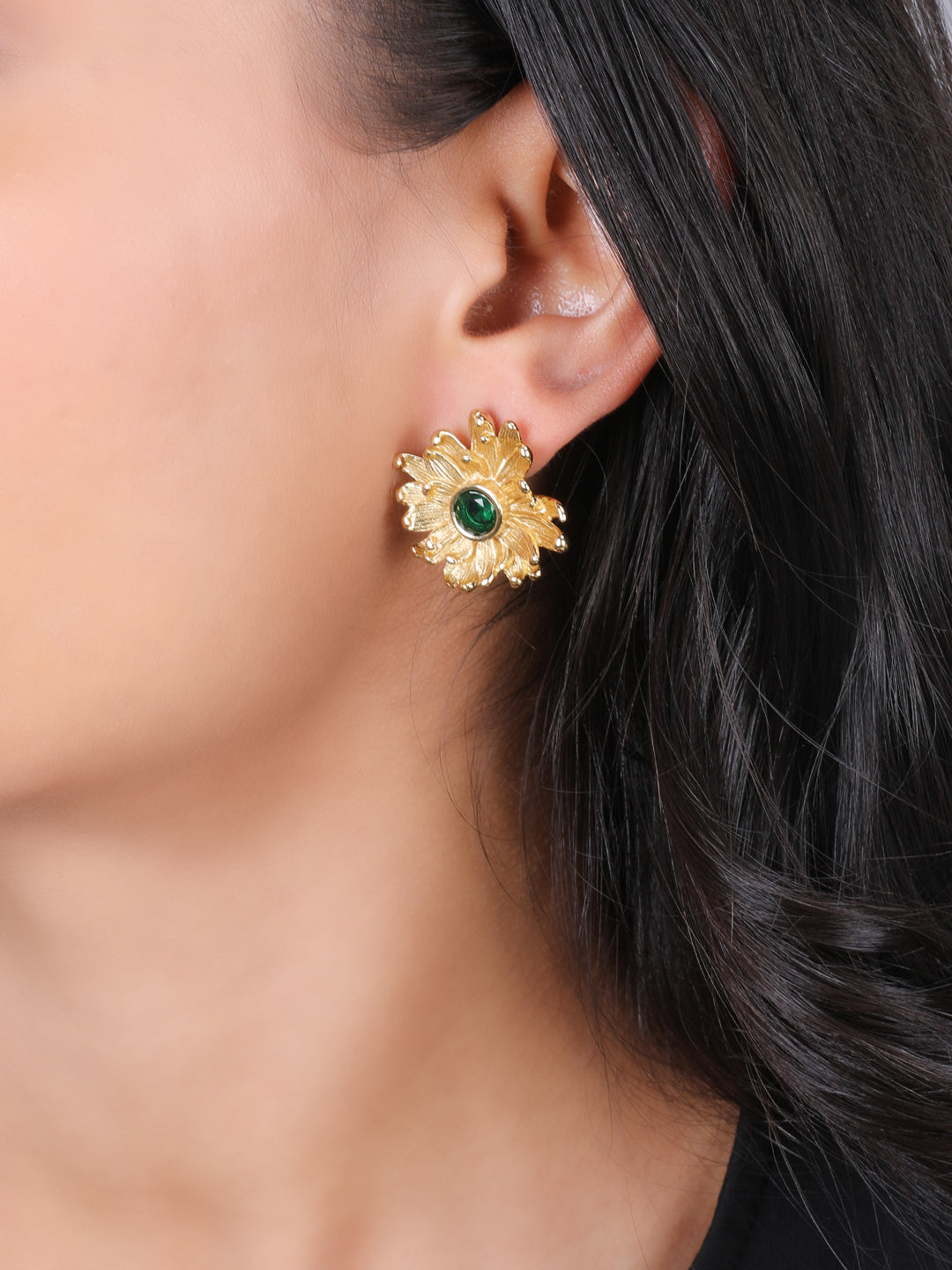 Magical Golden Emerald Floral Earrings