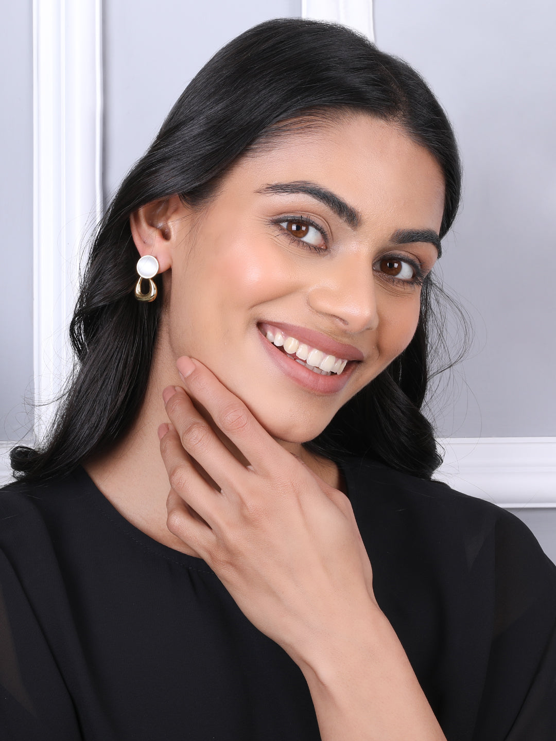 Golden White Pearl Drop Earrings