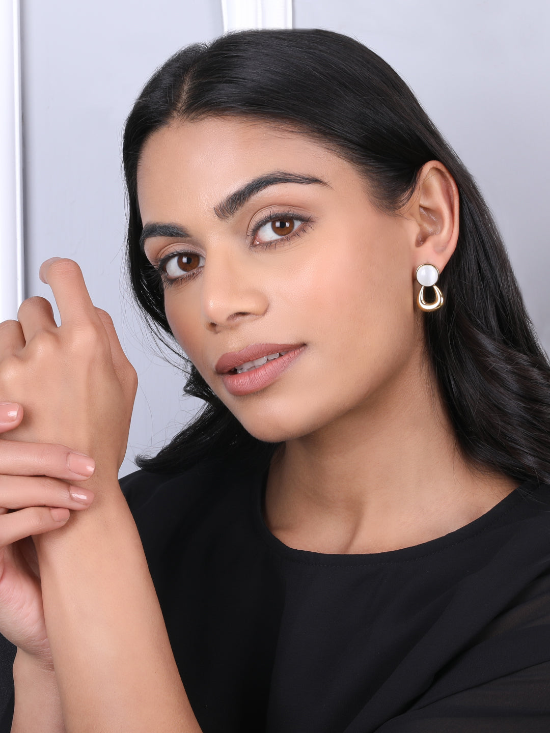 Golden White Pearl Drop Earrings