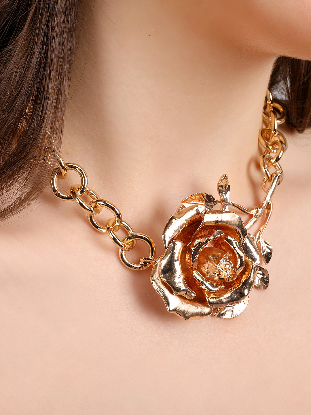 Glorious Golden Rose Necklace