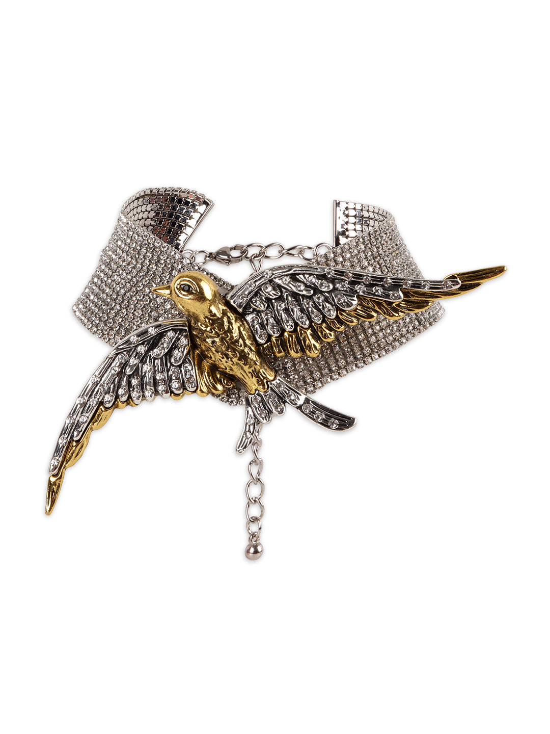 Stylish Silver-Gold Bird-Themed Necklace