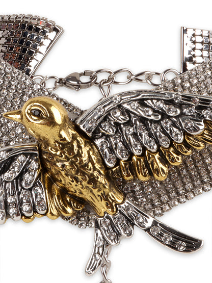Stylish Silver-Gold Bird-Themed Necklace