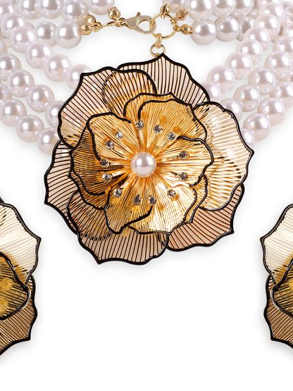 Kraze Elegant Floral Pearl Necklace Set